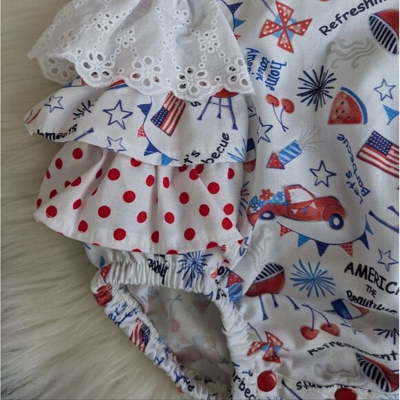 NWT Haute Baby Stars and Stripes Sunsuit Playsuit ruffles 6-9 months - Picture 4 of 6